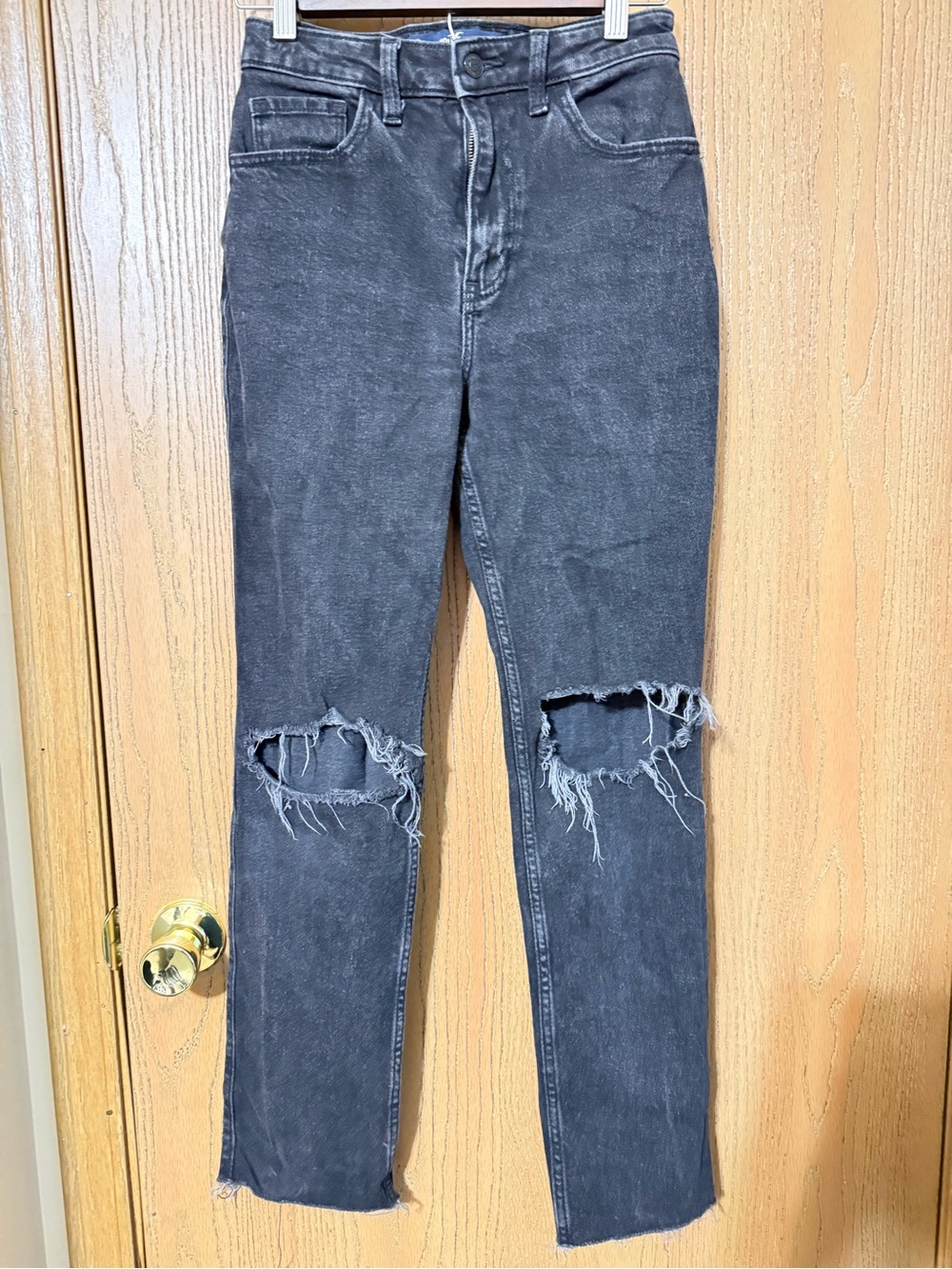 Hollister Washed Black Ripped Straight Leg Jeans